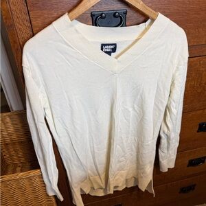 Lands' End V-Neck Sweater in Cream